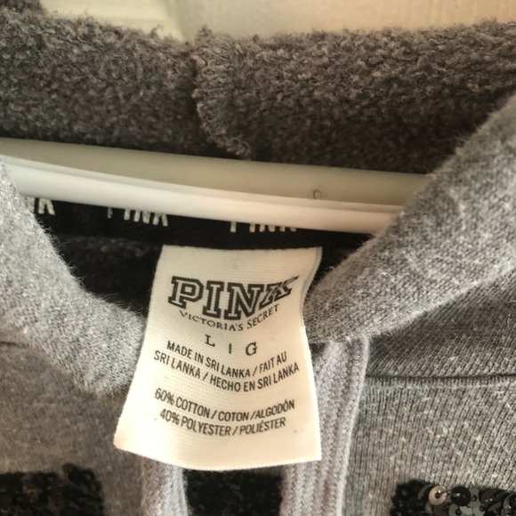 PINK Victoria’s Secret Gray Black Hoodie with Sequin Leopard Detailing Size L - Picture 4 of 4